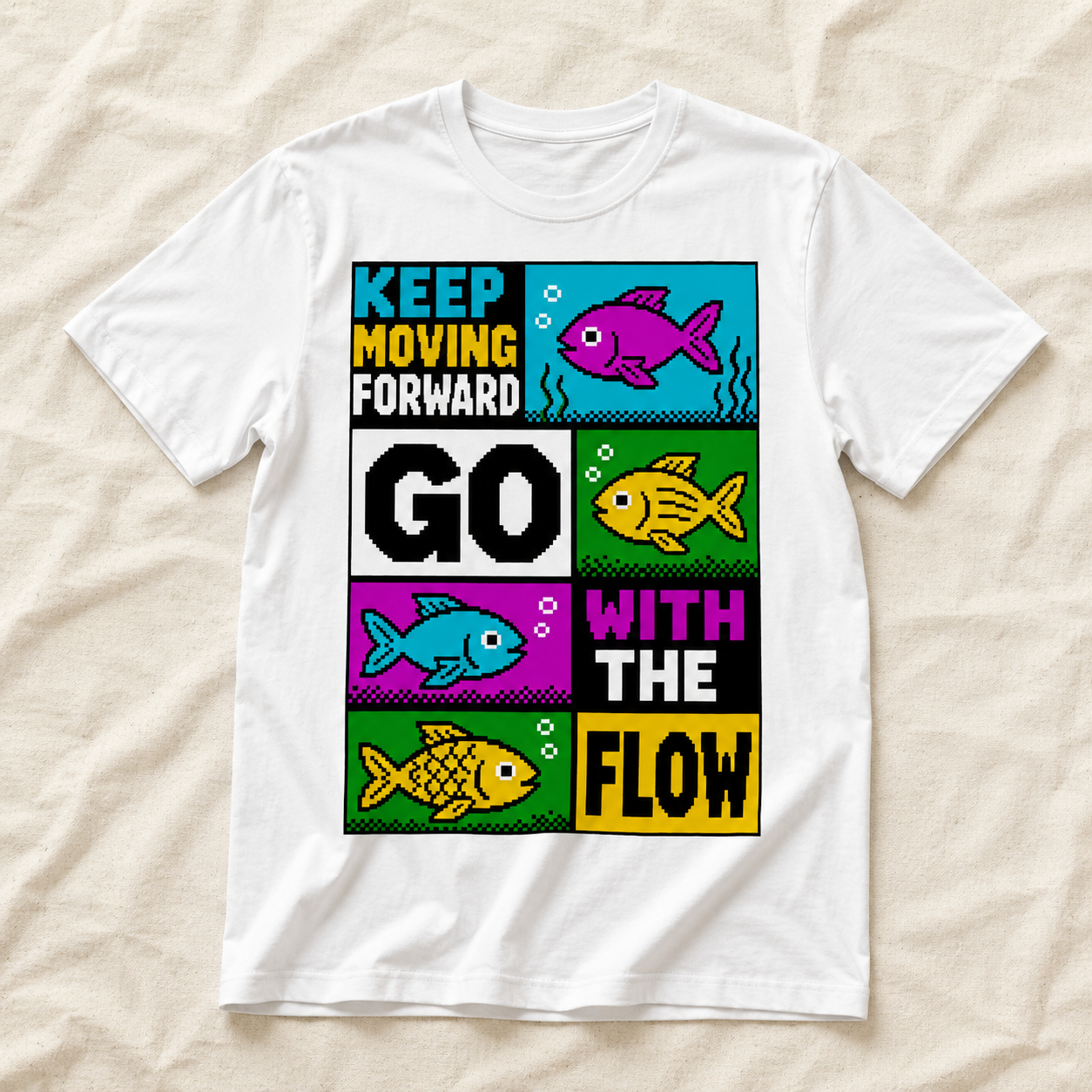 Keep Moving Forward, Go With The Flow graphic t-shirt in White, unisex fit | No Reason Tees