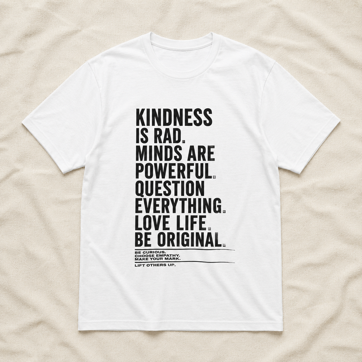 Kindness Is Rad graphic t-shirt in White, unisex fit | No Reason Tees